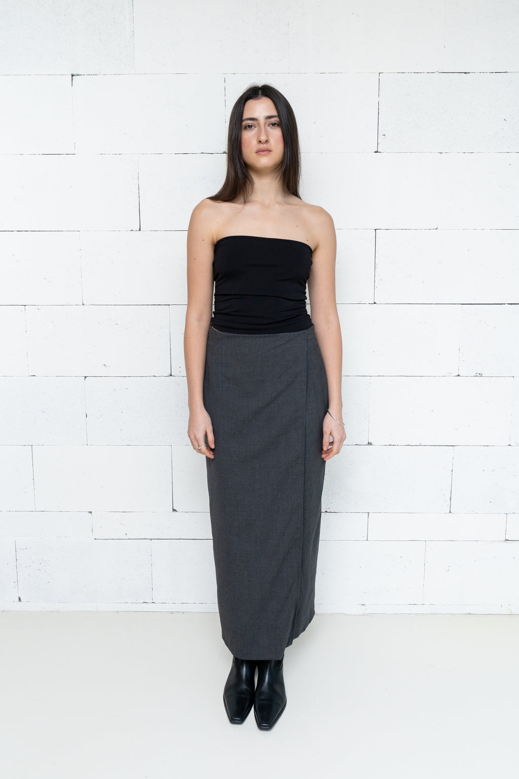 Wool Blend Maxi Skirt Charcoal