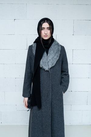 Faux-Fur Cashmere Blend Coat