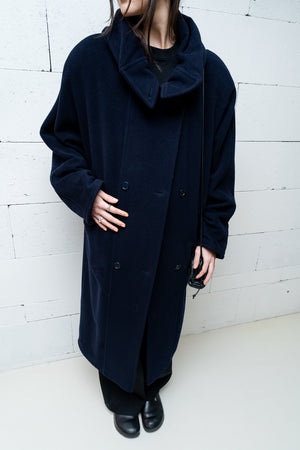 Shawl-Collar Wool Blend Coat Dark Navy