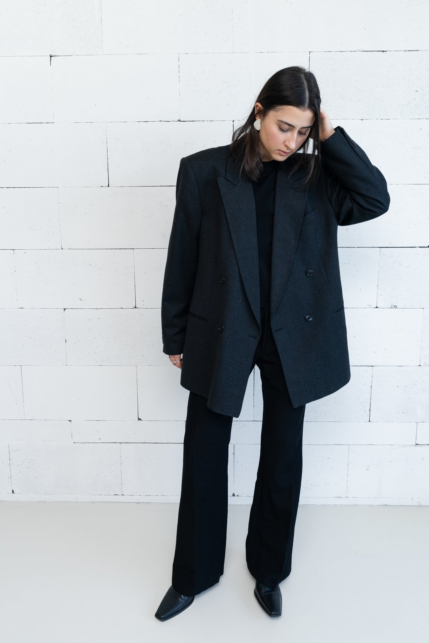 Double-Breasted Wool Blazer Charcoal