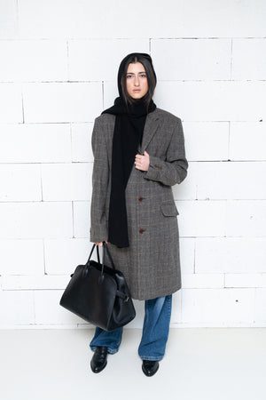 Mid-Length Wool Checkered Coat Grey