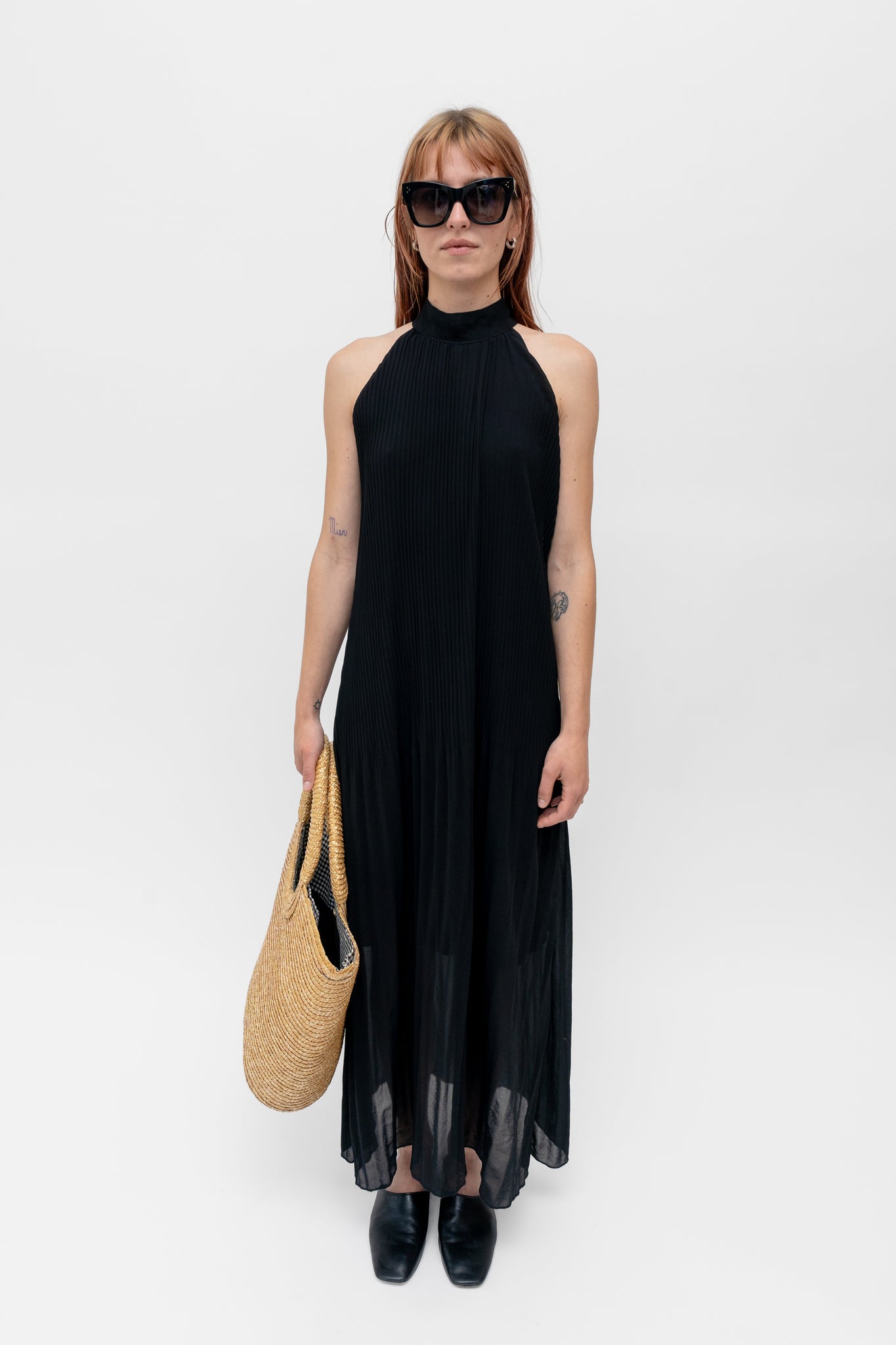 Pleated Maxi Dress Black