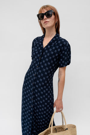 Printed Midi Dress Navy