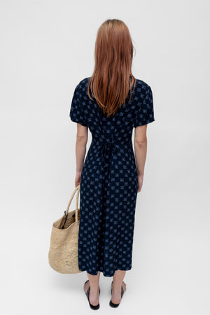 Printed Midi Dress Navy