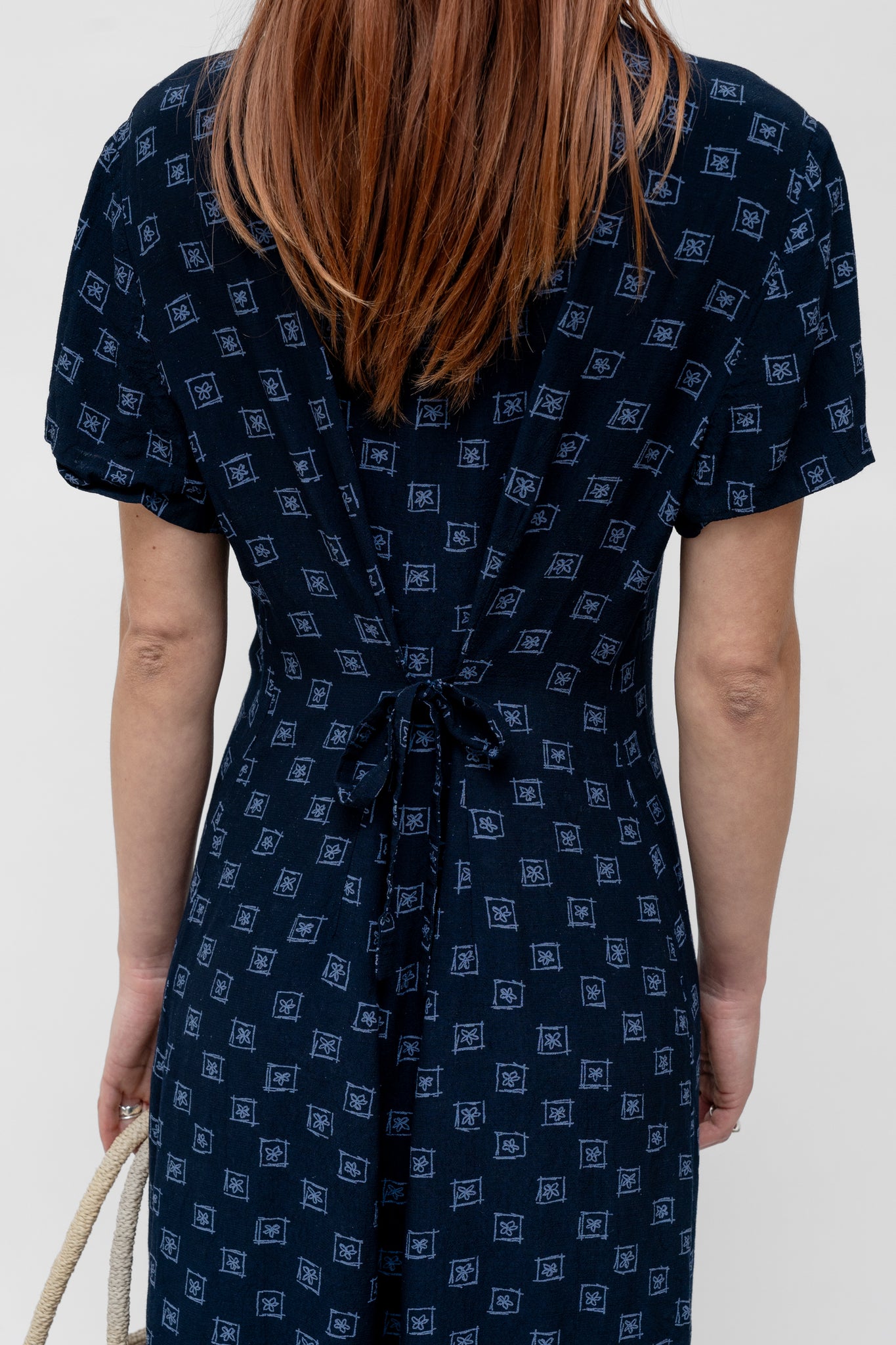 Printed Midi Dress Navy