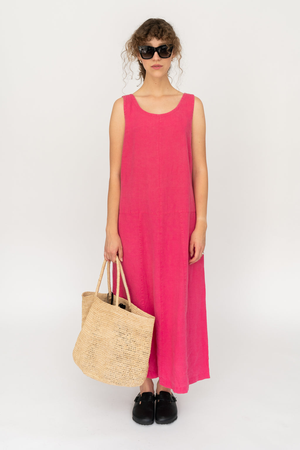 Linen Maxi Dress Hot Pink