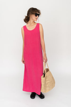 Linen Maxi Dress Hot Pink