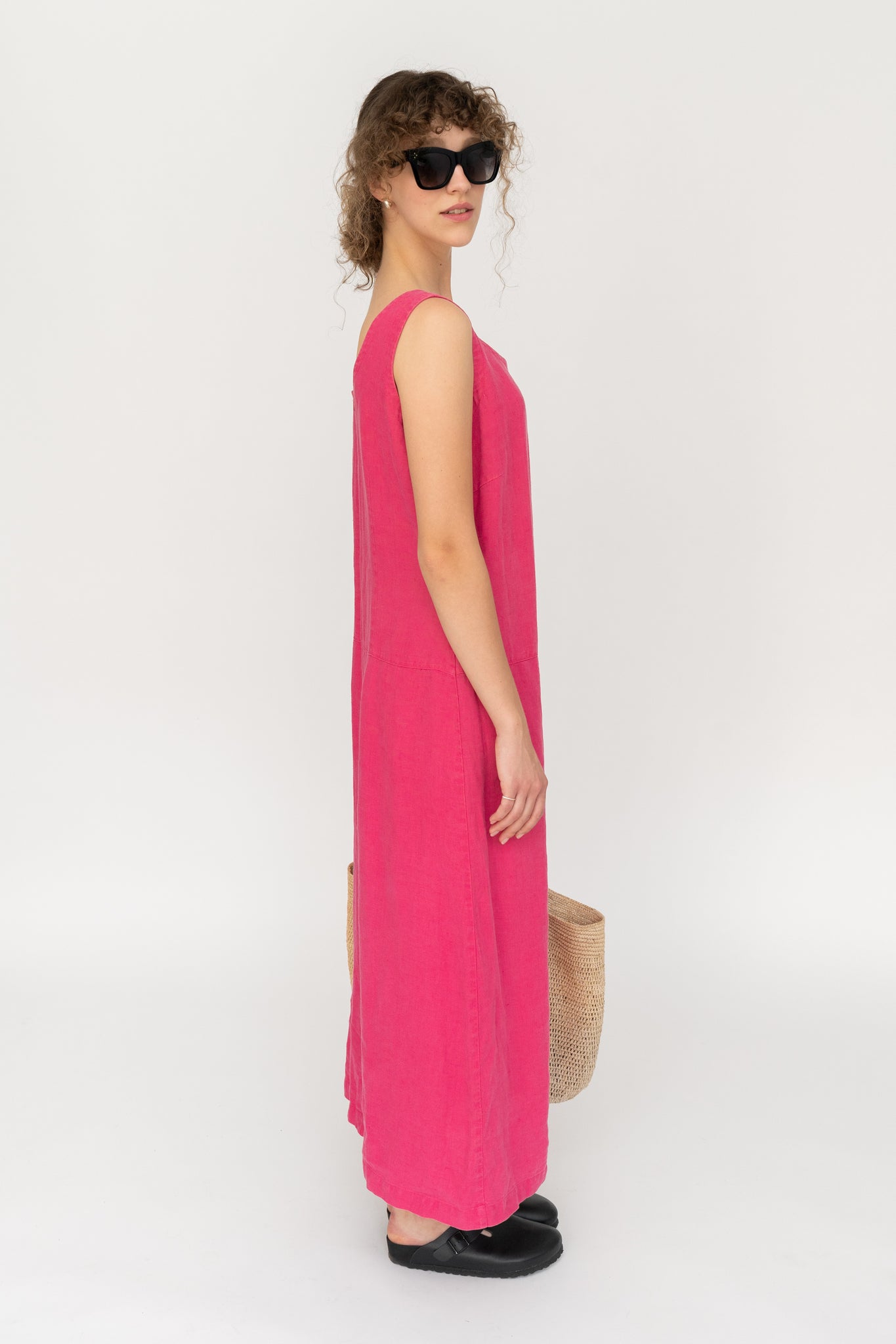 Linen Maxi Dress Hot Pink