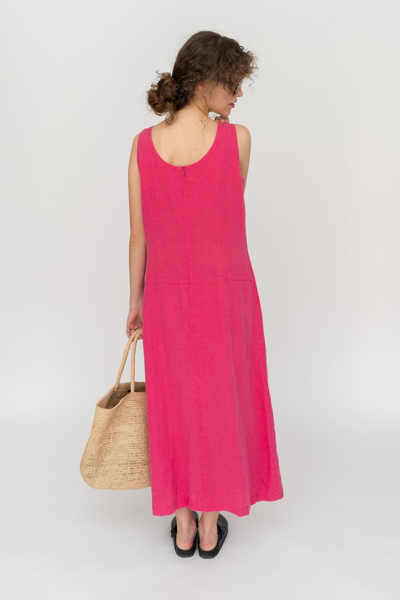 Linen Maxi Dress Hot Pink