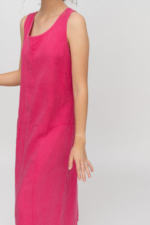 Linen Maxi Dress Hot Pink