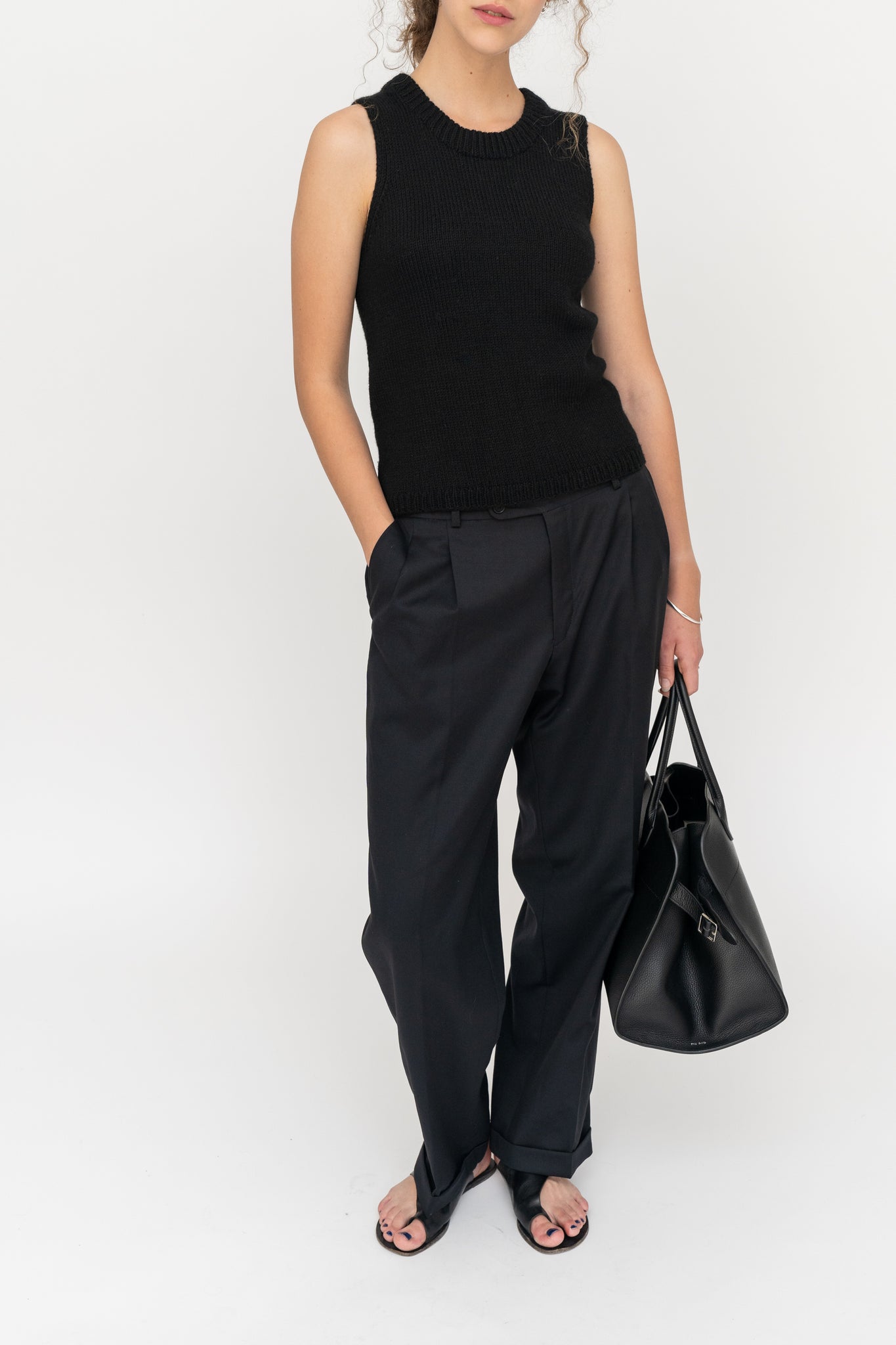 Wool Pleated Pants Black