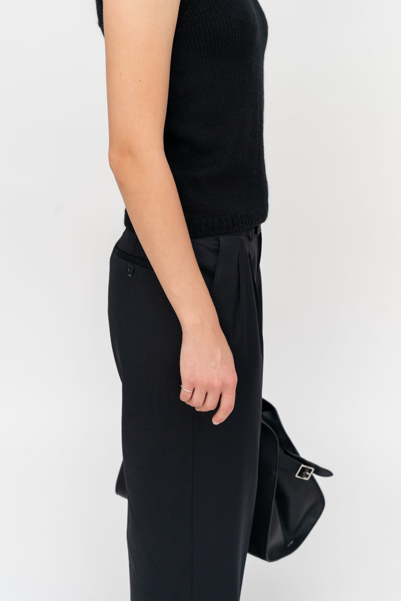 Wool Pleated Pants Black