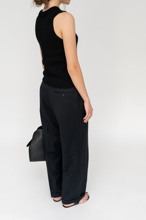 Wool Pleated Pants Black